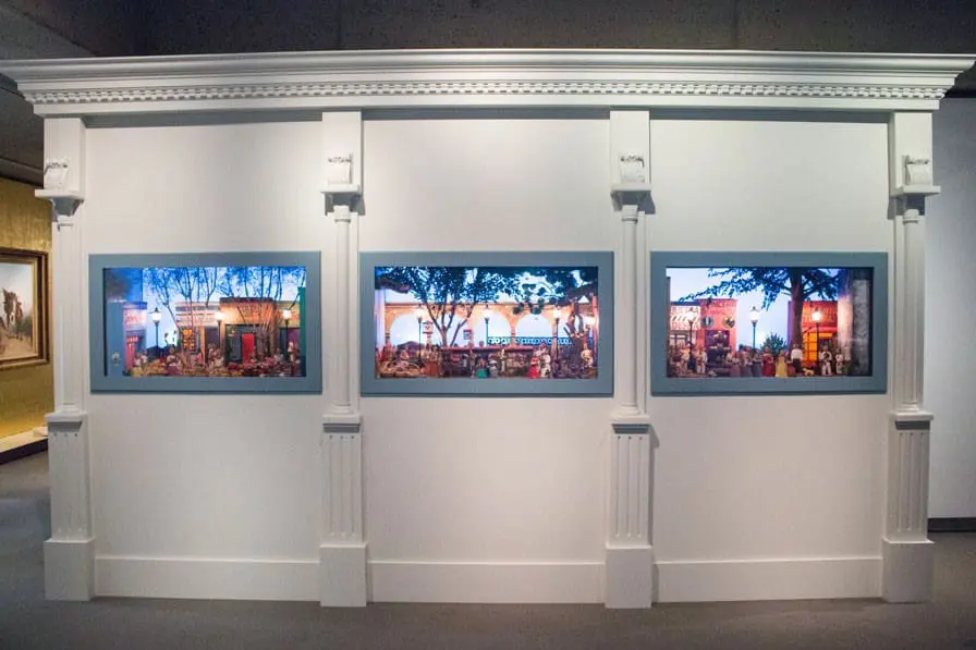 Aguilar Family, [from left to right] Fruit and Flower Market, Ceramics Market, Plaza, components acquired and assembled between 1969 and the late 1980s. Mixed Media. Collection of the Oakland Museum of California, gift of the Estate of Rex May. Photo: Ace Lehner.