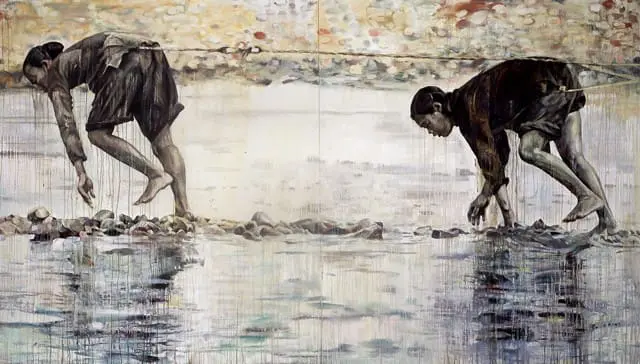 Mu Nu (Mother and Daughter), 1997. Oil on canvas diptych. 80 x 140 inches (203.2 x 355.6 cm). Collection of Kemper Museum of Contemporary Art, Kansas City, Missouri, Museum Purchase, 1997.22.