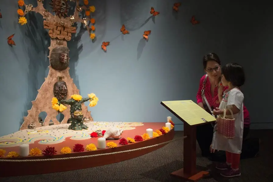 Ernesto Hernandez Olmos, Xochincua'huitl (Flowering Tree), 2013. In the exhibition The Tree of Life and Death: Días de los Muertos 2013, on view in the Gallery of California Natural Sciences at the Oakland Museum of California. Photo: Ace Lehner.