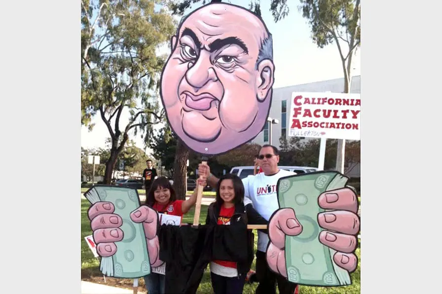 This puppet, used to protest the policies of former CSU Chancellor Charles Reed, appears in the installation. Courtesy of John Belleci.