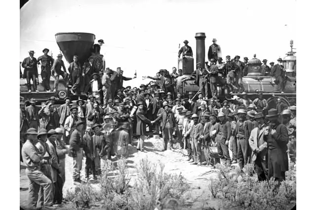 East and West Shaking Hands at Laying Last Rail