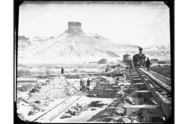 Temporary and Permanent Bridge, Green River, Citadel Rock in Distance