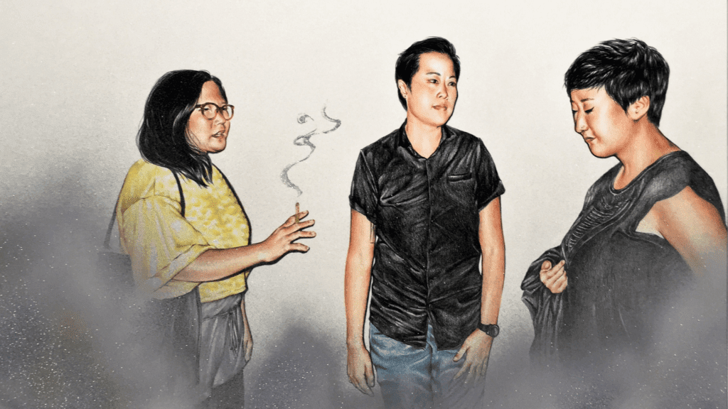 Illustration of three feminists entitled Patty's Crew in rotation at OMCA.