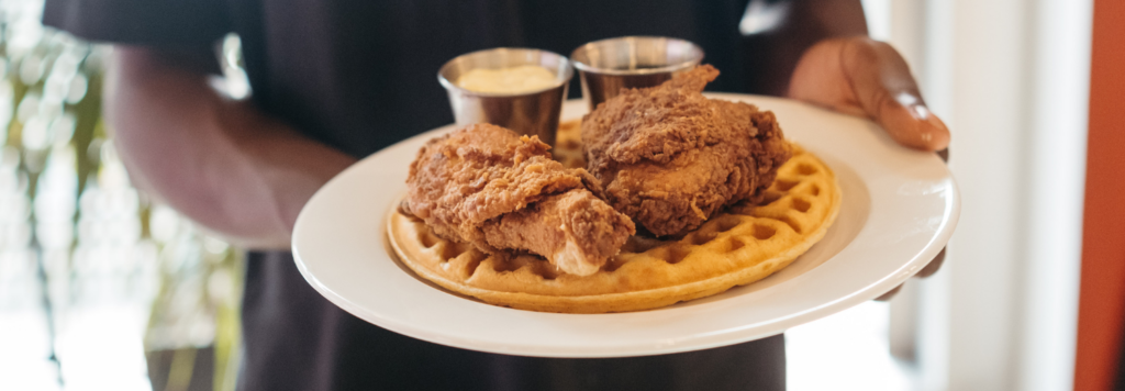 plate of fried chicken and waffles