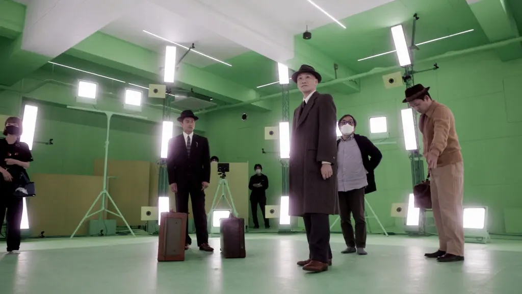 Keisuke Tanaka, Takayuki Ochiai with a staff member of Crescent, Inc., Yasuhito Nagahara, Masaki Fujihata, and Yasutaka Fukuda.