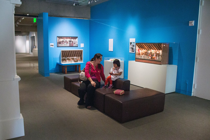 The Smallest of Worlds, on view in the Gallery of California Art, features an interactive station where visitors can 'play registrar' using photographs and measurement tools to recreate the original diorama by Rex May. Photo: Ace Lehner.