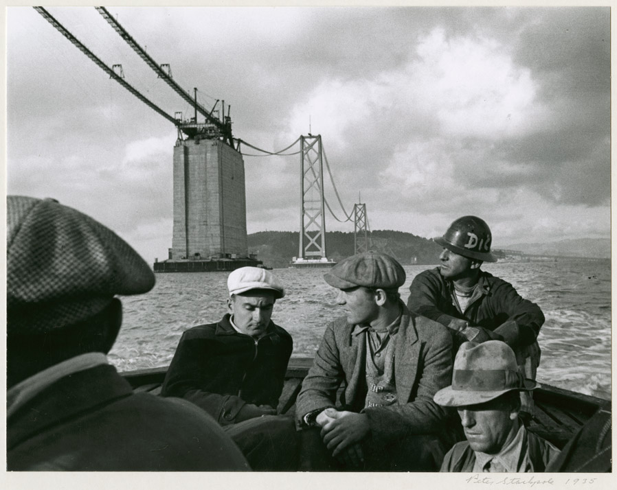 Peter Stackpole, Quitting Time, 1935. Gelatin silver print, 7 x 9.13 in. Collection of the Oakland Museum of California, Oakland Museum of California Founders Fund.