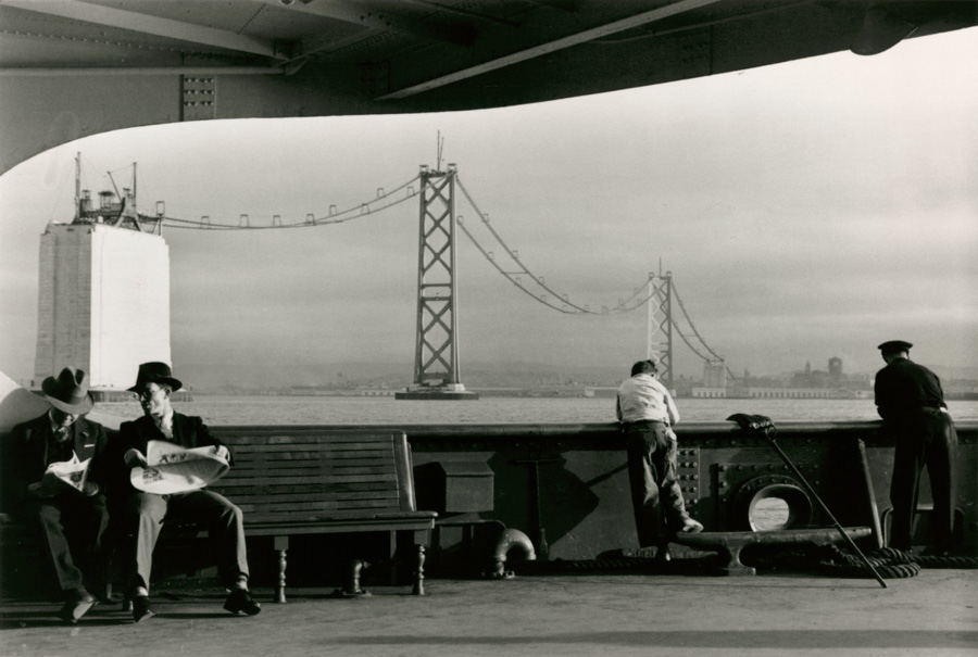 Peter Stackpole, Bridge with Worker, 1935. Gelatin silver print, 8.75 x 13 in. Collection of the Oakland Museum of California, gift of Douglas Elliott.