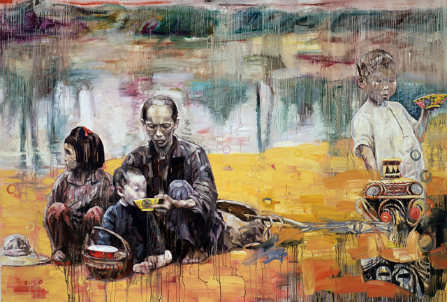 By the Rivers of Babylon, 2000. Oil on canvas. 78 x 114 inches (198.1 x 289.6 cm). Collection of Peter and Dorothea Perrin.