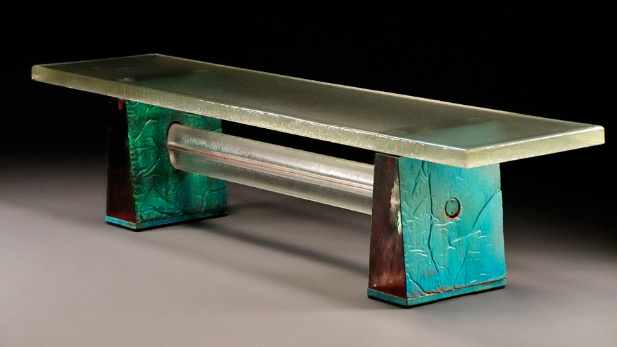 John Lewis, Copper Patina Bench, 2009. Cast glass, copper foil. Collection of Oakland Museum of California, gift of the Women's Board of the Oakland.