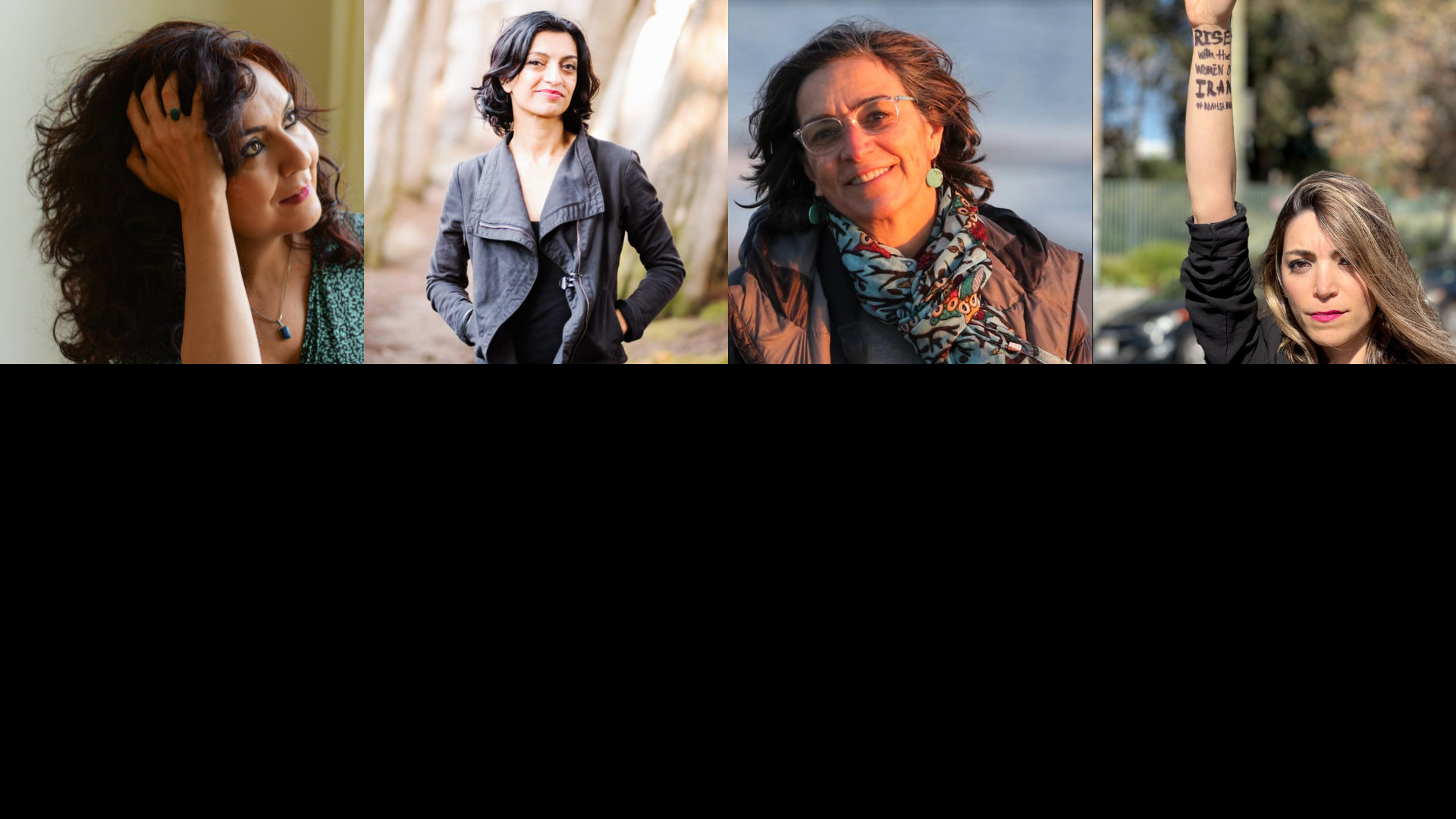 Headshots of four women speaking at the Voices for Iranian Diaspora at OMCA